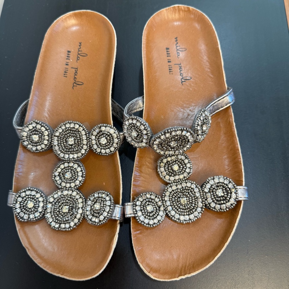 Mila Paoli Silver Sandals with Rhinestone Glamour - Picture 3 of 7